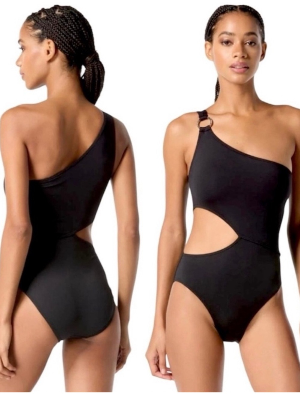 NWOT Michael Kors Navy Blue One Shoulder O-Ring Cut-Out One Piece Swimsuit 10 - Picture 2 of 10